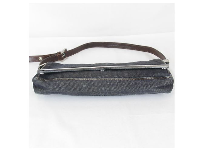 Borsa a spalla mini Fendi in denim Blu navy - vista 7