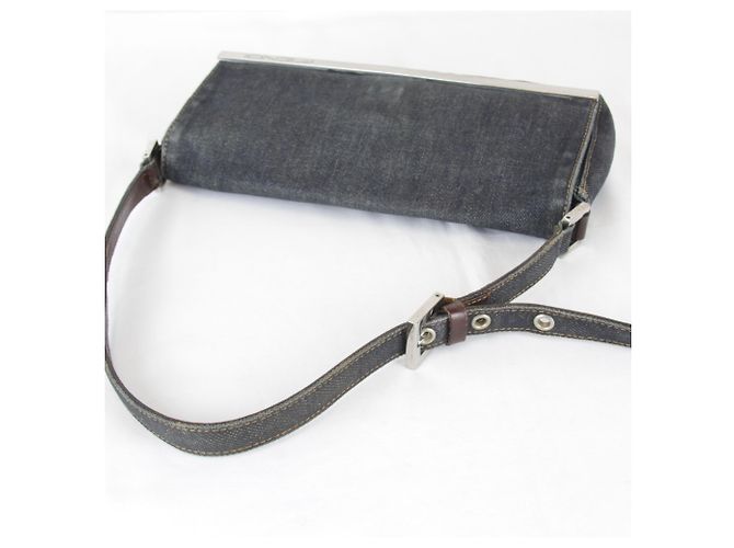 Borsa a spalla mini Fendi in denim Blu navy - vista 8
