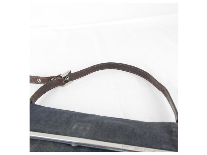 Borsa a spalla mini Fendi in denim Blu navy - vista 9