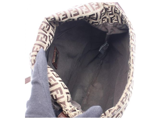 Borsa a Spalla Fendi Zucchino Marrone Beige - vista 3