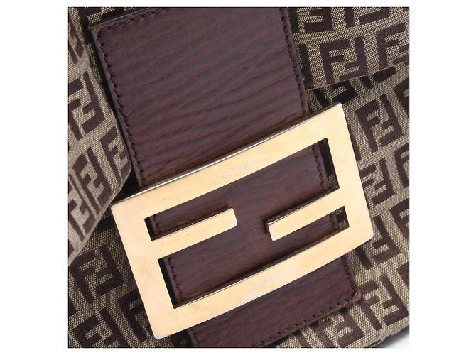 Borsa a Spalla Fendi Zucchino Marrone Beige - vista 7