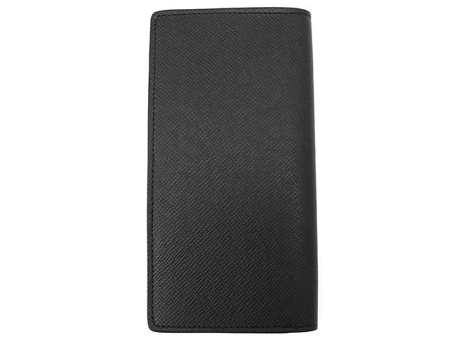Brazza Louis Vuitton Taiga V-Shape Long Wallet Black Blue - view 3