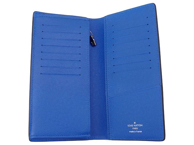 Brazza Louis Vuitton Taiga V-Shape Long Wallet Black Blue - view 4
