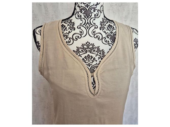 Gerard Darel Beige Leinen-Sommerkleid mit Spitzendetails - Ansicht 2