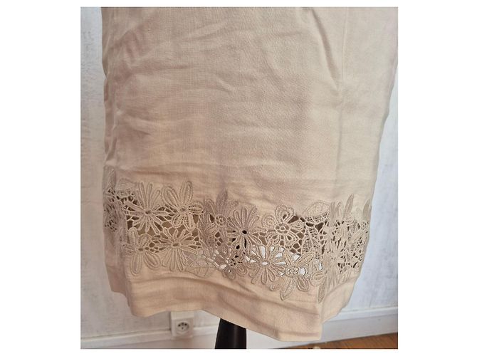 Gerard Darel Beige Leinen-Sommerkleid mit Spitzendetails - Ansicht 3