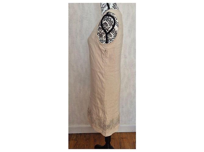 Gerard Darel Beige Leinen-Sommerkleid mit Spitzendetails - Ansicht 4