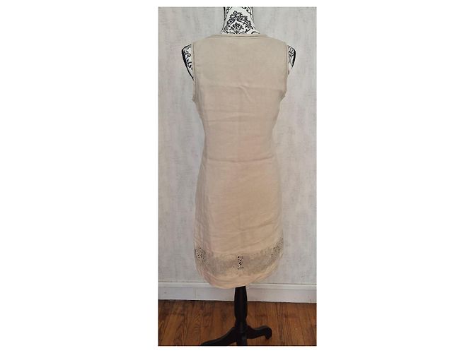 Gerard Darel Beige Leinen-Sommerkleid mit Spitzendetails - Ansicht 5