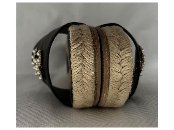 Chanel Espadrilles aus schwarzem Leder mit Perlen CC - Ansicht 6