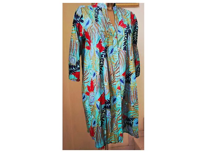 Autre Marque Camicia lunga KARAMELL con stampa floreale Rosso Blu Multicolore Verde Blu chiaro - vista 7