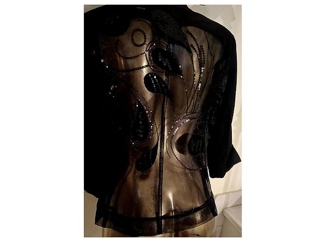 Autre Marque Giacca Nera con Decorazioni Floreali e Paillettes Nero - vista 6
