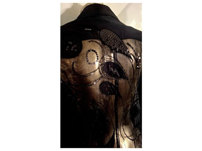 Autre Marque Giacca Nera con Decorazioni Floreali e Paillettes Nero - vista 7