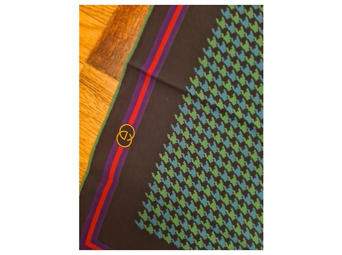 Foulard Gucci in seta con stampa a spina di pesce e corno francese Nero Rosso Blu D'oro Verde Porpora - vista 6