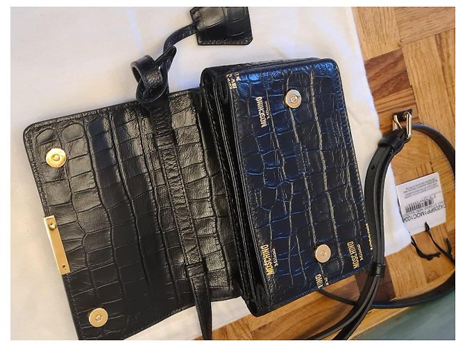 Bolsa Moschino em couro preto com efeito crocodilo - vista 10