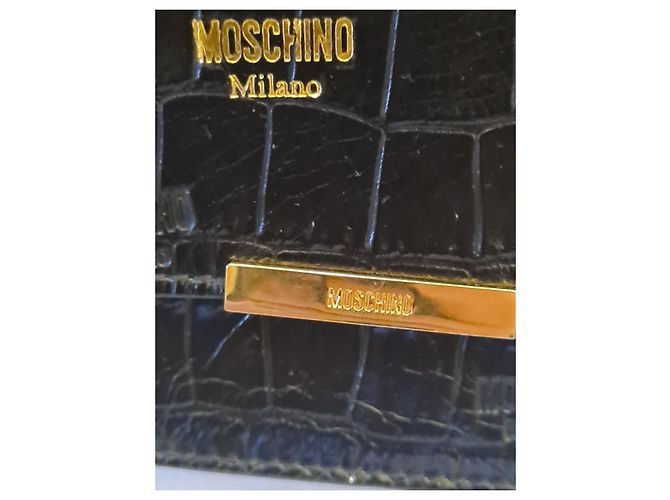 Bolsa Moschino em couro preto com efeito crocodilo - vista 4