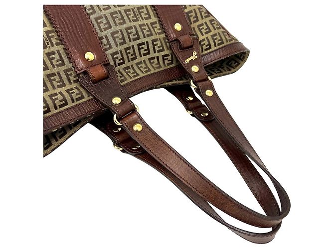 Fendi Zucchino FF Pattern Canvas Leather Tote Bag Brown - view 4