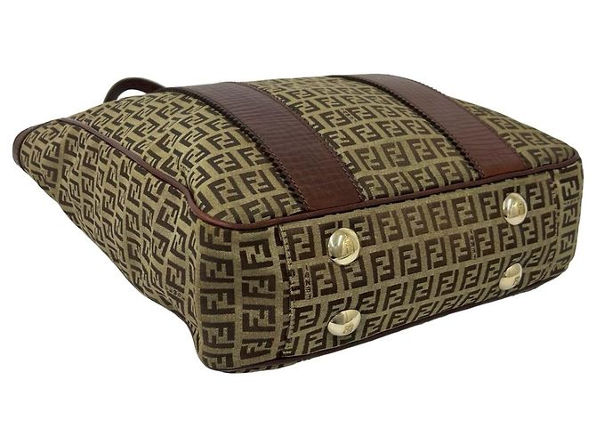 Fendi Zucchino FF Pattern Canvas Leather Tote Bag Brown - view 7