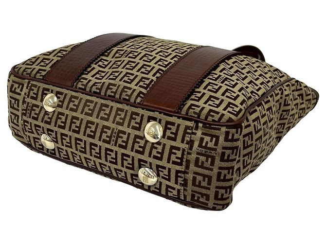 Fendi Zucchino FF Pattern Canvas Leather Tote Bag Brown - view 8