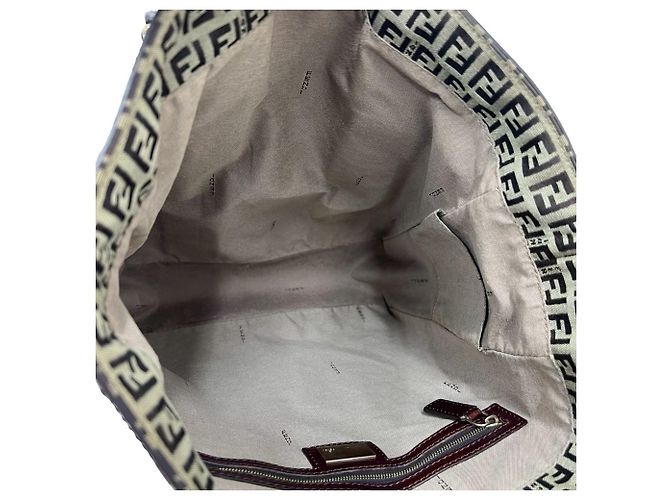 Fendi Zucchino FF Pattern Canvas Leather Tote Bag Brown - view 9