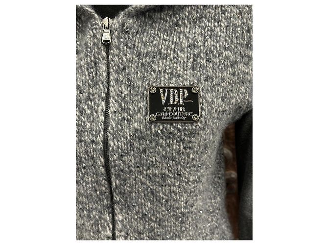 Autre Marque VDP Club Grauer Cashmere-Cardigan mit Pailletten - Ansicht 3