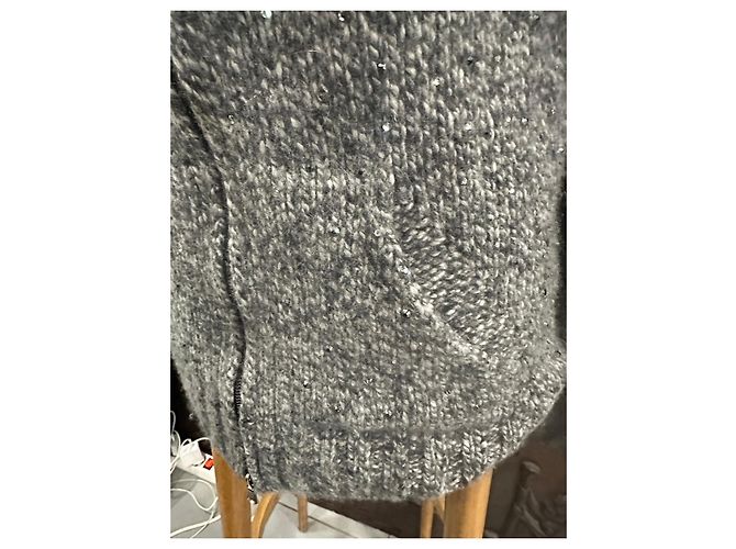 Autre Marque VDP Club Grauer Cashmere-Cardigan mit Pailletten - Ansicht 8