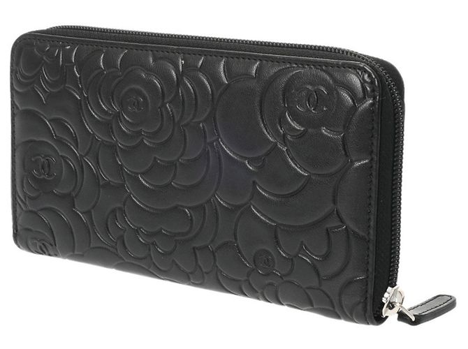 Cartera larga de cuero negro Camelia de Chanel - vista 3