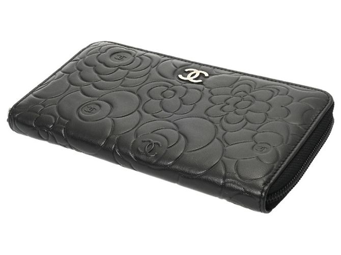 Cartera larga de cuero negro Camelia de Chanel - vista 4