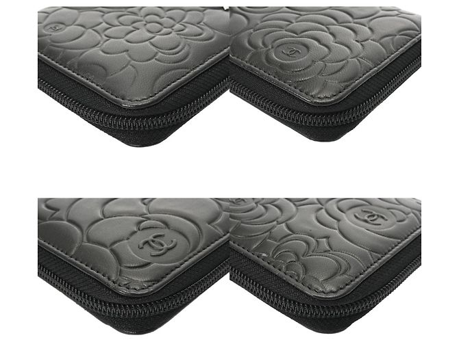 Cartera larga de cuero negro Camelia de Chanel - vista 6