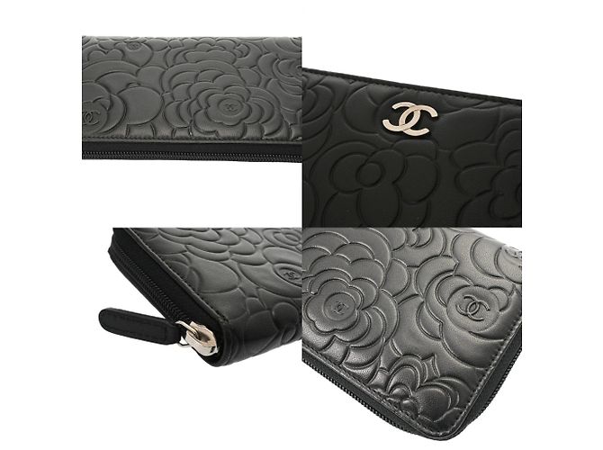 Cartera larga de cuero negro Camelia de Chanel - vista 7