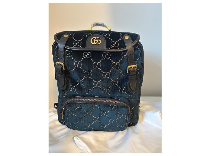 Zaino Gucci Velvet GG Monogram in velluto blu - vista 2