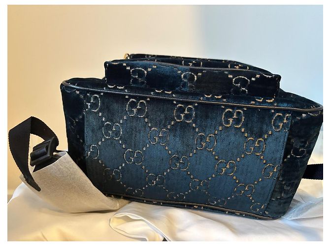 Zaino Gucci Velvet GG Monogram in velluto blu - vista 9