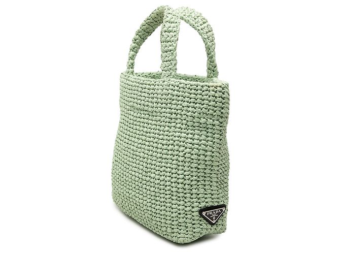 Prada Grüner kleiner Tote aus gehäkeltem Raphia-Effekt mit besticktem Logo Hellgrün - Ansicht 2