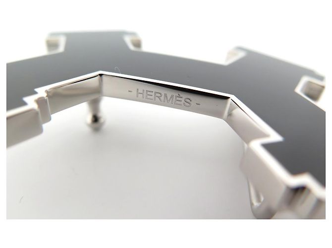 Hermès NEUE HERMES STREET 32MM GÜRTELSCHNALLE SILBERMETALL SCHWARZ EMAILLE - Ansicht 5