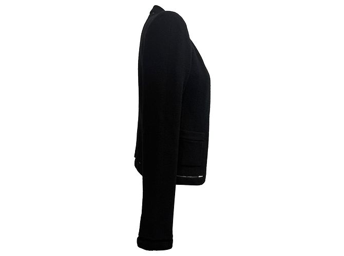 Timeless  Chanel Tweed Cutout Accent Open Blazer in Black Wool - view 2