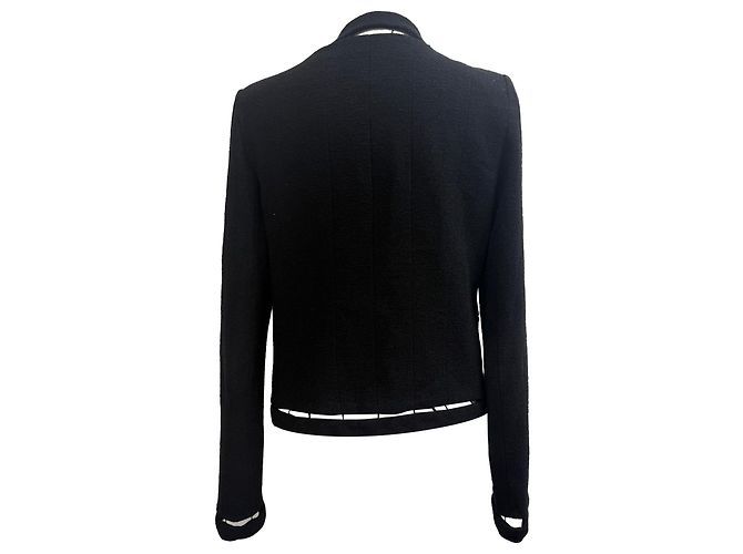 Timeless  Chanel Tweed Cutout Accent Open Blazer in Black Wool - view 3
