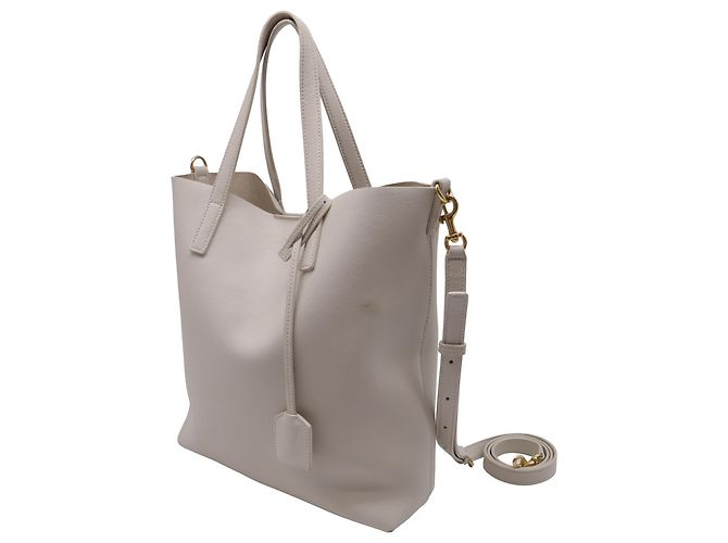 Bolsa de compras N/S Saint Laurent em couro bege - vista 2