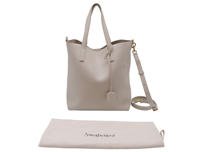 Bolsa de compras N/S Saint Laurent em couro bege - vista 5
