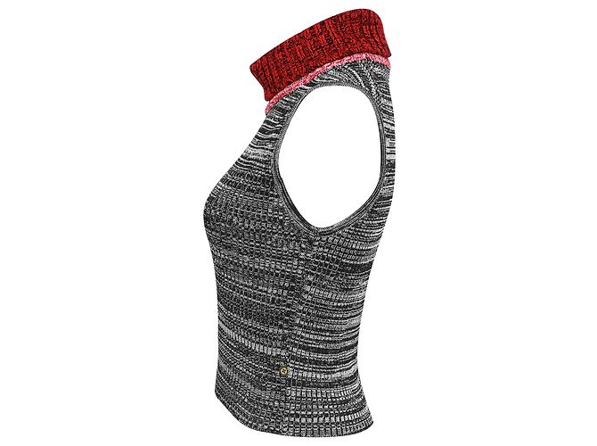 Ärmelloses Strick-Turtleneck-Top aus grauer Seide mit Louis Vuitton-Muster - Ansicht 2