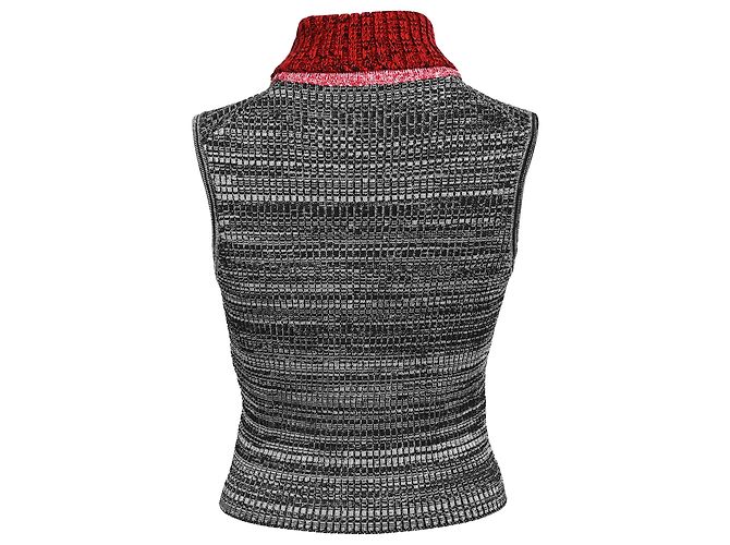 Ärmelloses Strick-Turtleneck-Top aus grauer Seide mit Louis Vuitton-Muster - Ansicht 3