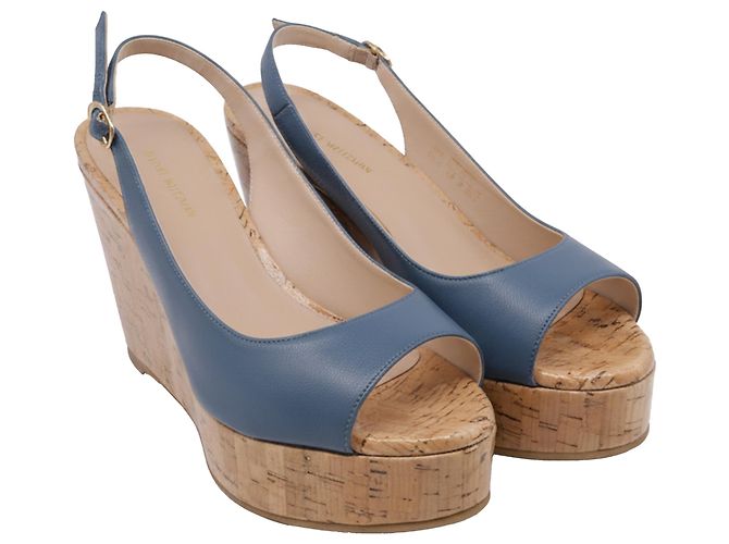 Sandalo con zeppa Riveria Slingback di Stuart Weitzman in pelle blu - vista 3