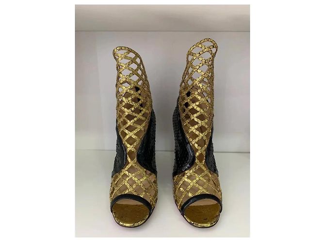 Christian Louboutin Bougliona 100 Python Décolleté Nere e Oro Multicolore - vista 2