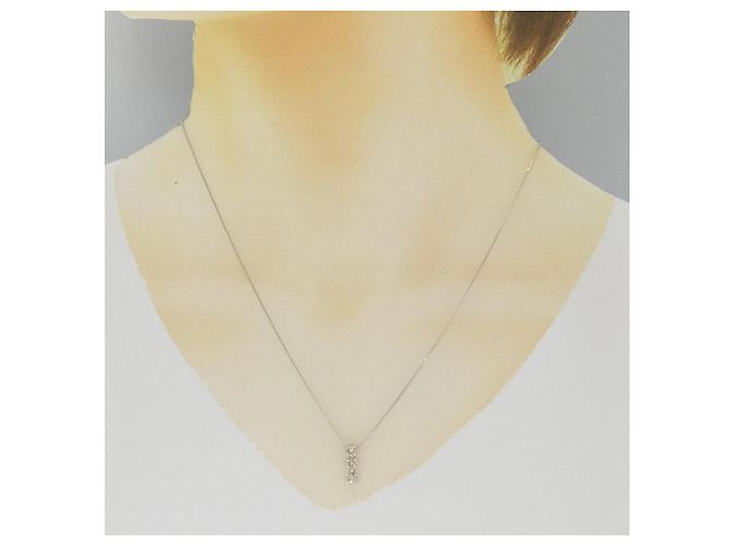 Autre Marque Collana con diamanti a tre pietre in oro bianco Au750 Argento - vista 6