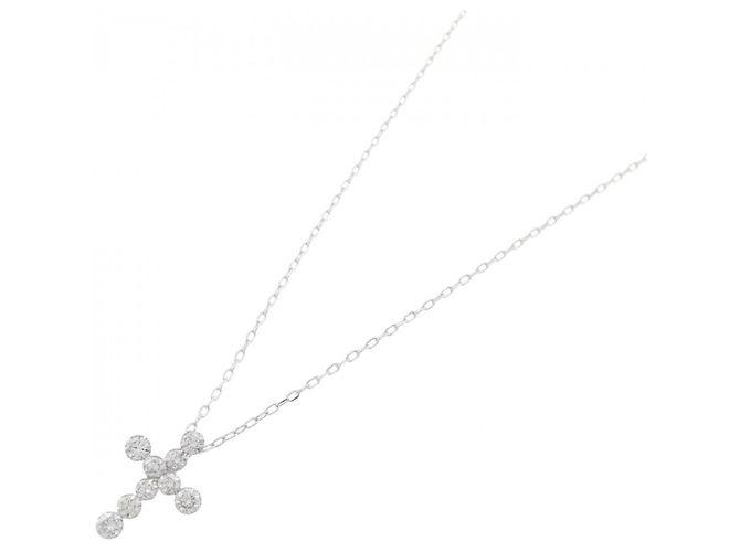 Autre Marque Collier en diamant croix en or blanc Au750 Argenté - vue 2