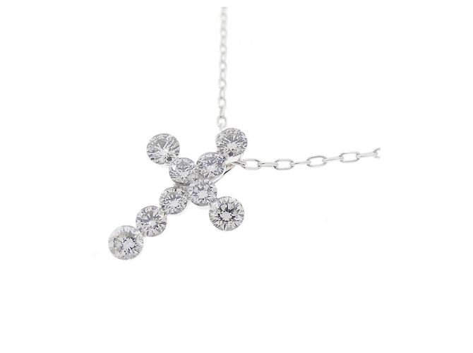 Autre Marque Collier en diamant croix en or blanc Au750 Argenté - vue 3