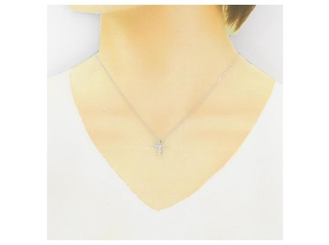 Autre Marque Collier en diamant croix en or blanc Au750 Argenté - vue 6