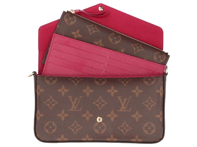 Borsa a Spalla Pochette Felicie Monogram Louis Vuitton Marrone Fuschia - vista 7