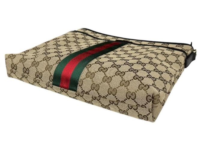 Gucci Sherry Schultertasche aus beigem und braunem GG-Canvas - Ansicht 5