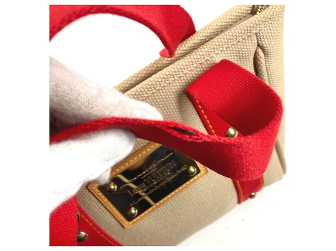Borsa Tote Louis Vuitton Antigua Cabas PM Rosso Beige - vista 11