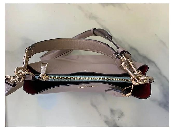 Borsa a spalla Coach Small Town in pelle beige Taupe - vista 8