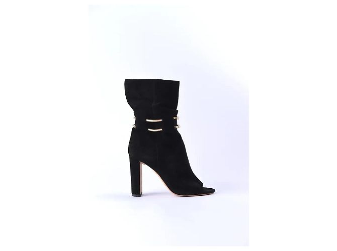 Stivaletti a punta aperta Jimmy Choo in scamosciato nero - vista 2
