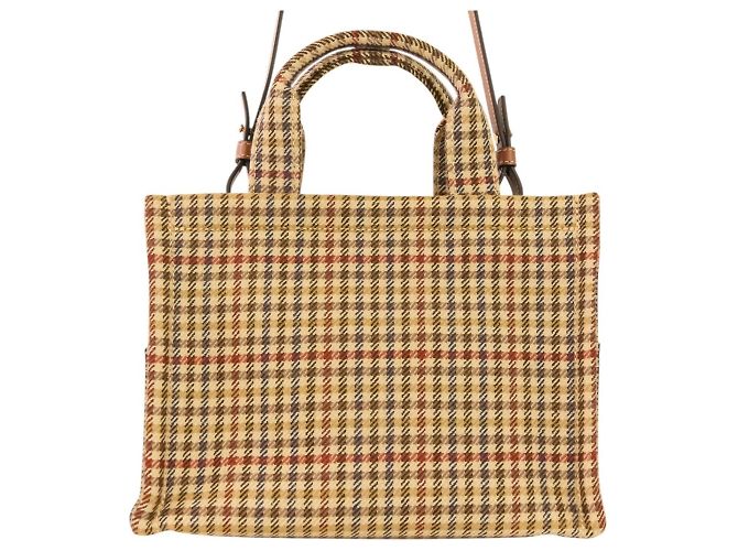 Céline Borsa a Spalla Celine Triomphe Logo Small Cabas Thais in Tweed Marrone Beige - vista 3